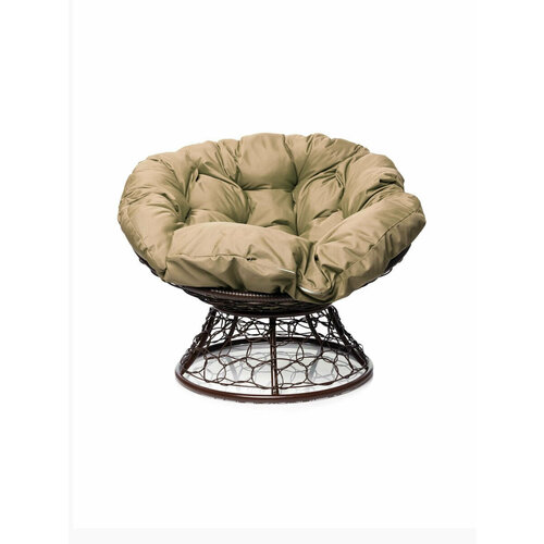 Кресло Папасан с ротангом коричневое / бежевая подушка M-Group