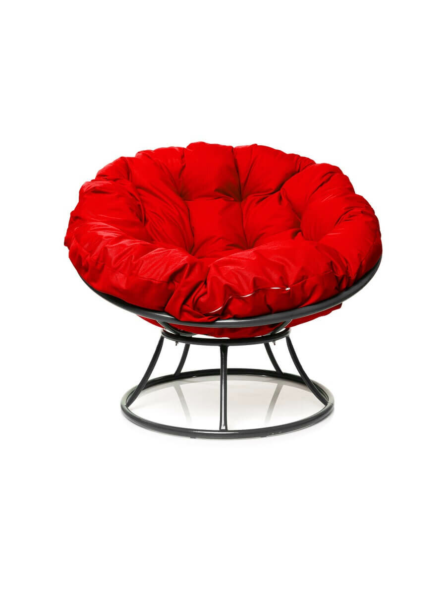 Кресло папасан без ротанга серое, красная подушка - фотография № 1