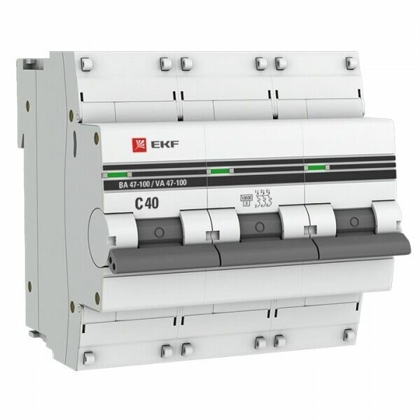 Выключатель автоматический EKF 3-полюсный (3P) 40А хар. C тип AC 10кА mcb47100-3-40C-pro PROxima (3 модуль)