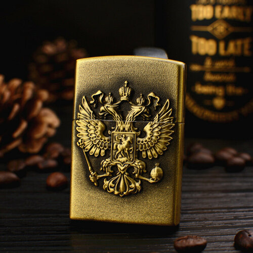 Зажигалка Герб РФ, газовая, 3.5х5.5 см, цвет золото