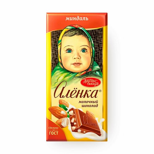 Шоколад молочный Аленка с миндалем, Красный Октябрь, 90 гр. 5шт