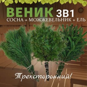 Веник для бани 3 в 1, Сосна, Можжевельник, Ель