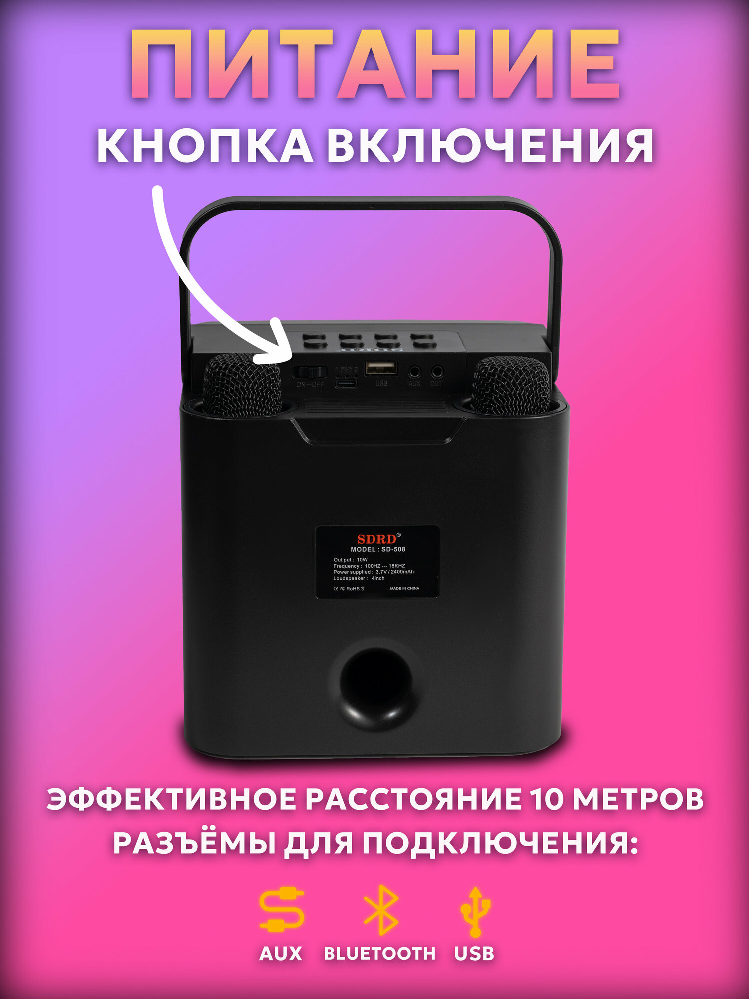 Караоке система SD-508 (золотой), с двумя микрофонами — фото 2