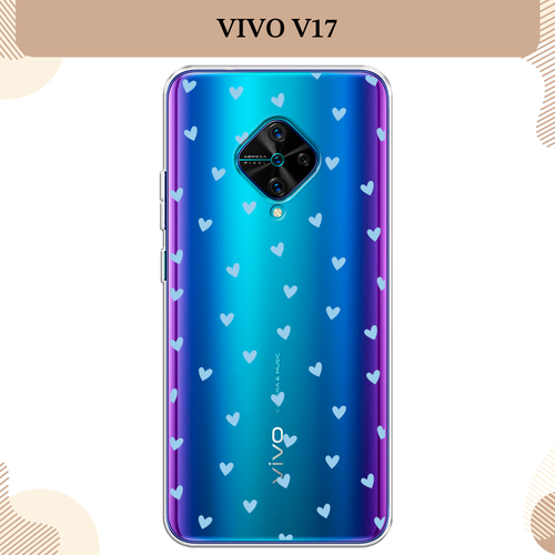 Силиконовый чехол Голубый сердечки на Vivo V17/Y9s / Виво V17, прозрачный силиконовый чехол на vivo v17 виво v17 прозрачный