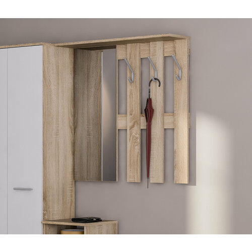 Настенная вешалка столплит Мамбо СБ-2880 для одежды с зеркалом с крючками с полкой в прихожую 88х90х24 см Дуб Сонома 5300₽