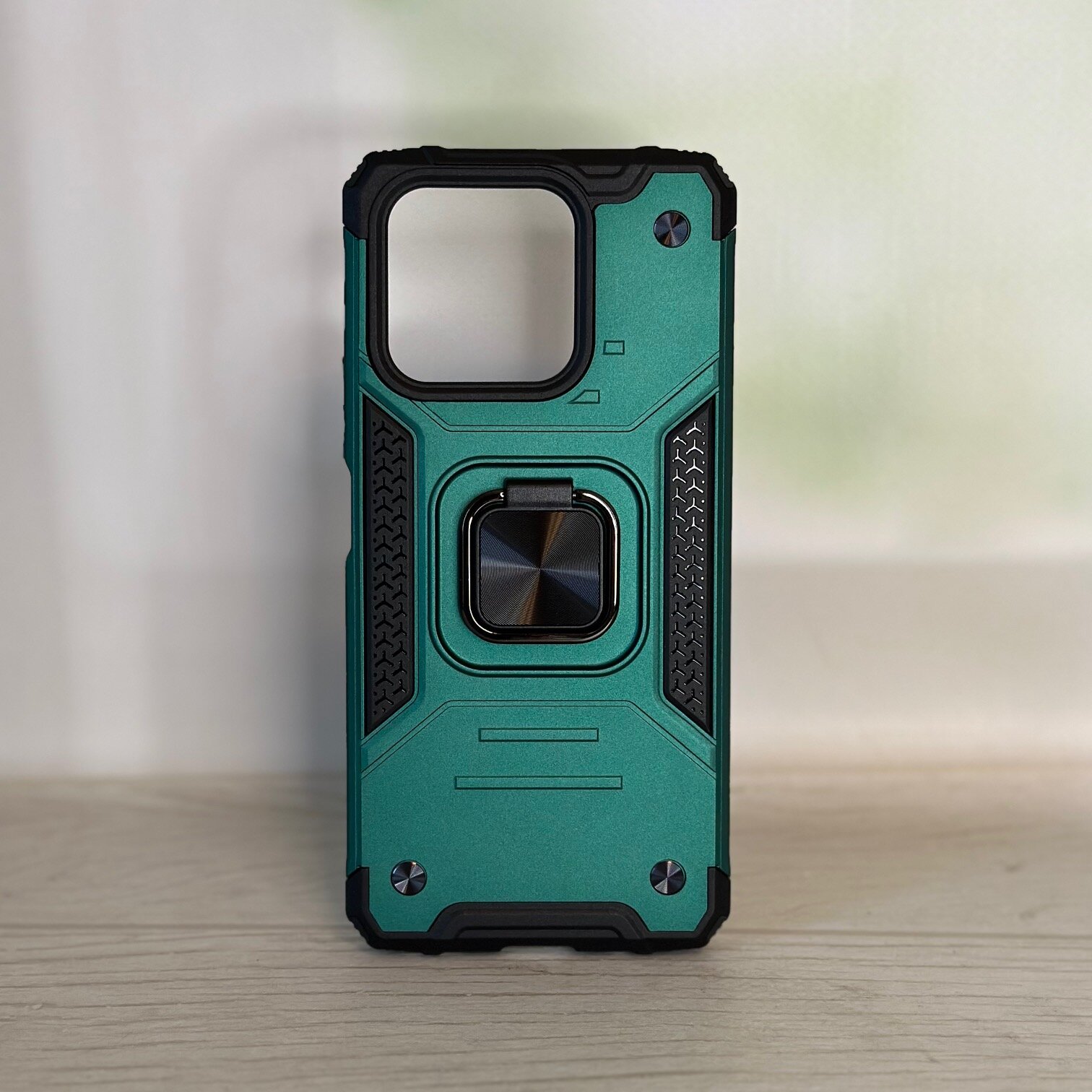 Противоударный чехол для Honor X8A зеленый с пластиной для магнитного автодержателя и кольцом подставкой — фото 1