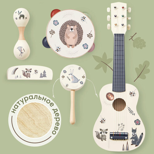331926 Детский игровой музыкальный набор Happy Baby Forest Band гитара барабан губная гармошка бубен маракас 6817₽