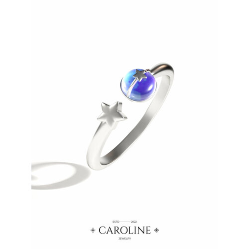 фото Кольцо-кулон caroline jewelry, лунный камень, кристалл, безразмерное, синий, серебряный