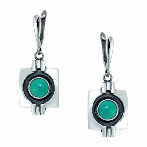 Серьги серебро, 925 проба, родирование, бирюза, золотой