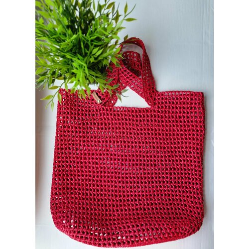 фото Сумка шоппер , фактура вязаная, бордовый, розовый нет бренда