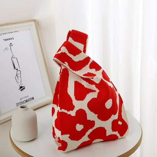 фото Сумка шоппер мир галантереи, фактура вязаная, белый, красный