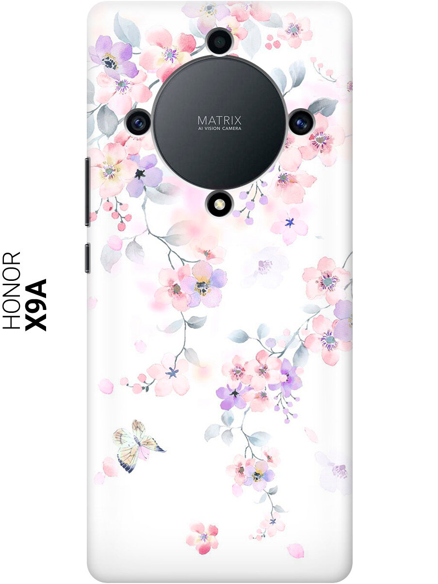 Силиконовый чехол на Honor X9a / Magic5 Lite / Хонор Х9А / Мэджик 5 Лайт с рисунком "Акварельные цветы вишни"