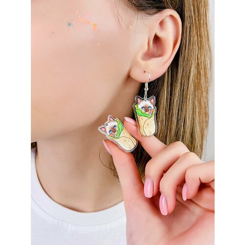 Серьги  Которолл, размер 50 мм, зеленый, бежевый