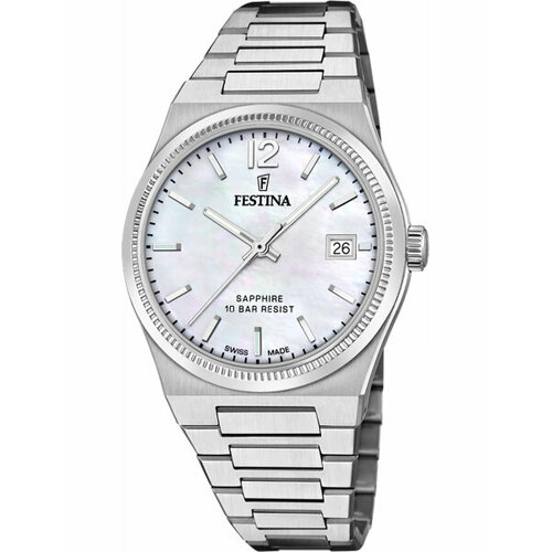 фото Наручные часы festina swiss made f20035/1, белый, серебряный