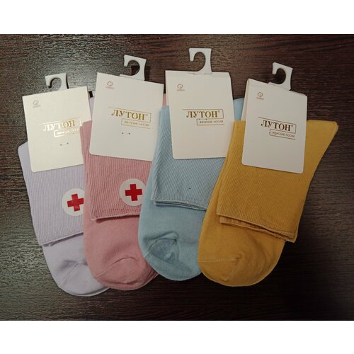 фото Носки лутон, 4 пары, размер 36-41, горчичный, розовый, фиолетовый, голубой