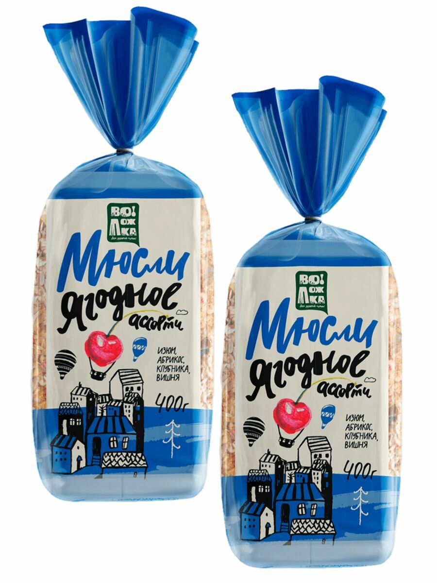 Мюсли «Ягодное ассорти» 2шт по 400г (изюм, абрикос, клубника, вишня)