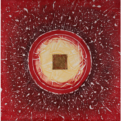 Картина на холсте для интерьера на стену в квартиру офис гостиную спальню интерьерная абстракция Желтый круг на красном фоне 7201₽