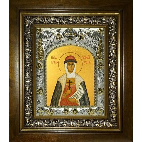 Икона Ольга равноапостольная великая княгиня, в деревяном киоте равноапостольная княгиня ольга икона в деревянном киоте 19 22 5 см