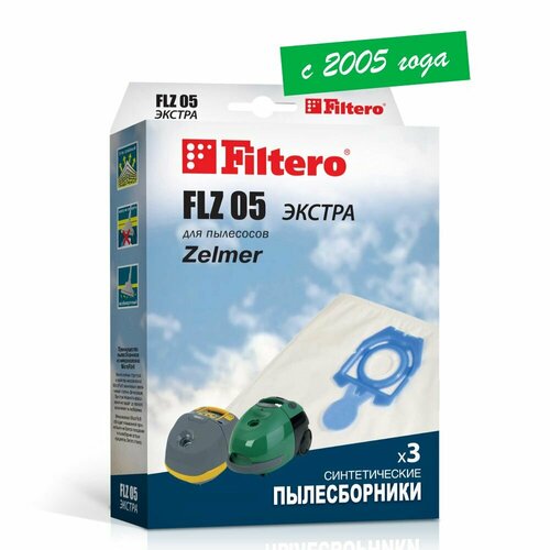 мешки пылесборники для пылесоса bork bosch zelmer 6 штук filtero flz 04 xxl pack экстра Мешки-пылесборники Filtero FLZ 05 Экстра, для пылесосов Zelmer, синтетические, 3 штуки