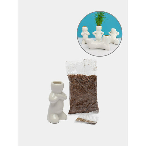 Набор для выращивания набор подарочный кашпо девочка и подсвечник на подносе gipswithlove гипс белый