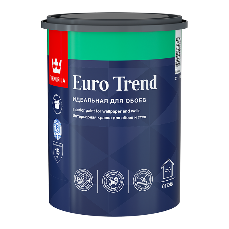 Краска интерьерная для обоев и стен Euro Trend Tikkurila 0,9 л База A (белый) матовая