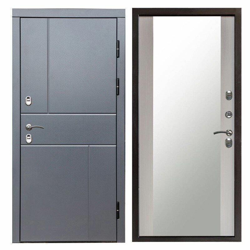 Дверь входная металлическая с терморазрывом Вертикаль grey Зеркало, Лиственница Paputin's Doors 960 х 2050 мм Левая