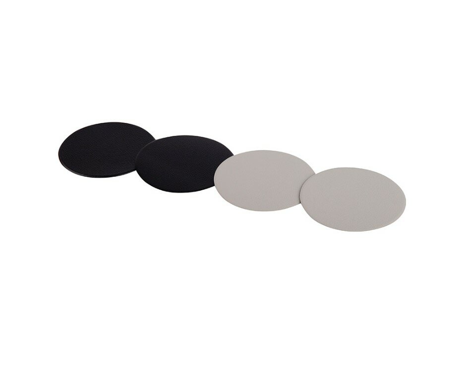Набор подставок под кружку (4 штуки в наборе : 2 - серые; 2 - чёрные), экокожа (ПВХ) диаметр 10 см