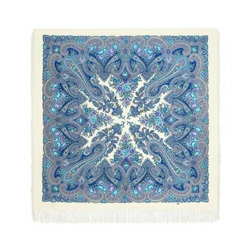 фото Платок павловопосадская платочная мануфактура, 146х146 см, синий, голубой