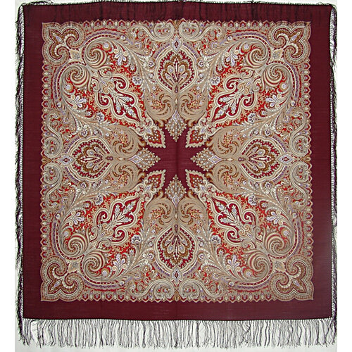 фото Платок павловопосадская платочная мануфактура,125х125 см, бордовый, желтый