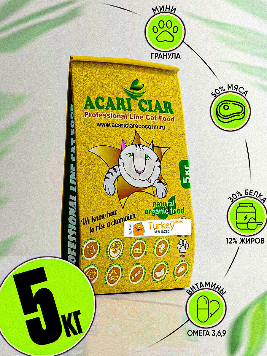 Сухой корм Acari Ciar для стерилизованных кошек породы Мейн-Кун Vet A'Cat Sterilized Maine-Coon Turkey 5 кг Индейка