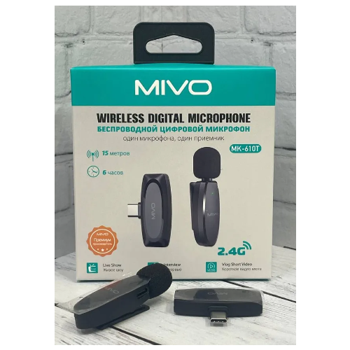 Беспроводной Bluetooth петличный микрофон Mivo MK-610T черный