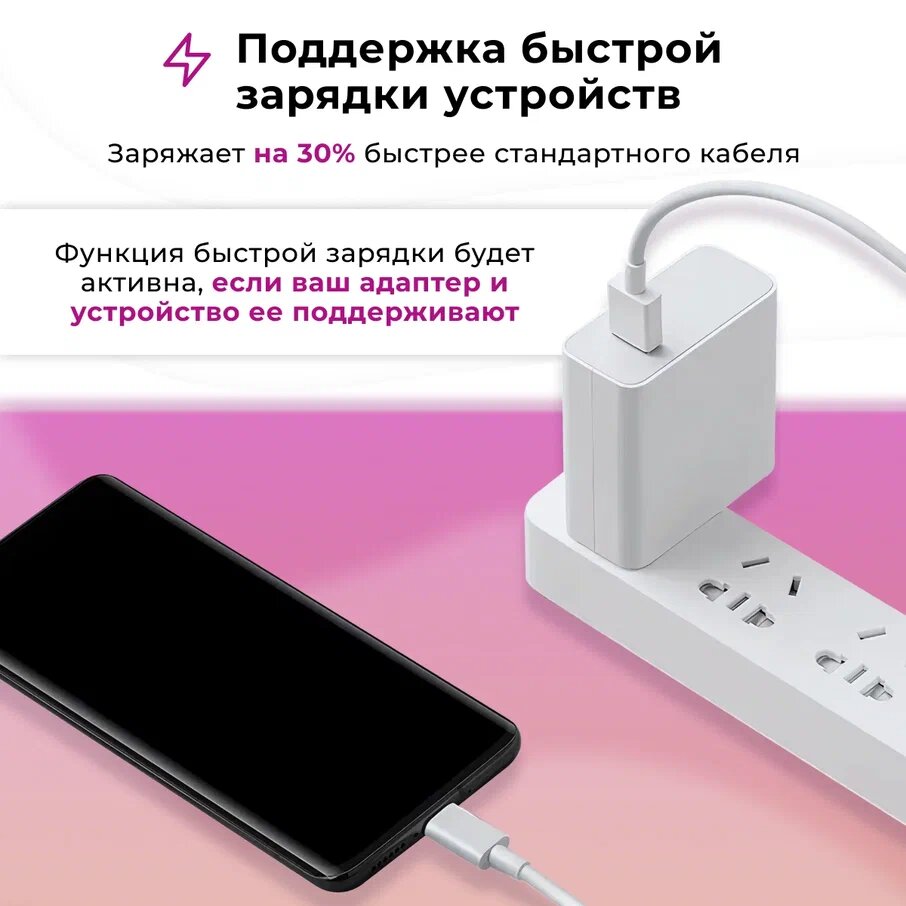 Кабель (1 метр) Micro USB - USB для зарядки телефона, наушников, планшета / Провод с разъемом Микро ЮСБ - ЮСБ / Зарядный шнур / Белый