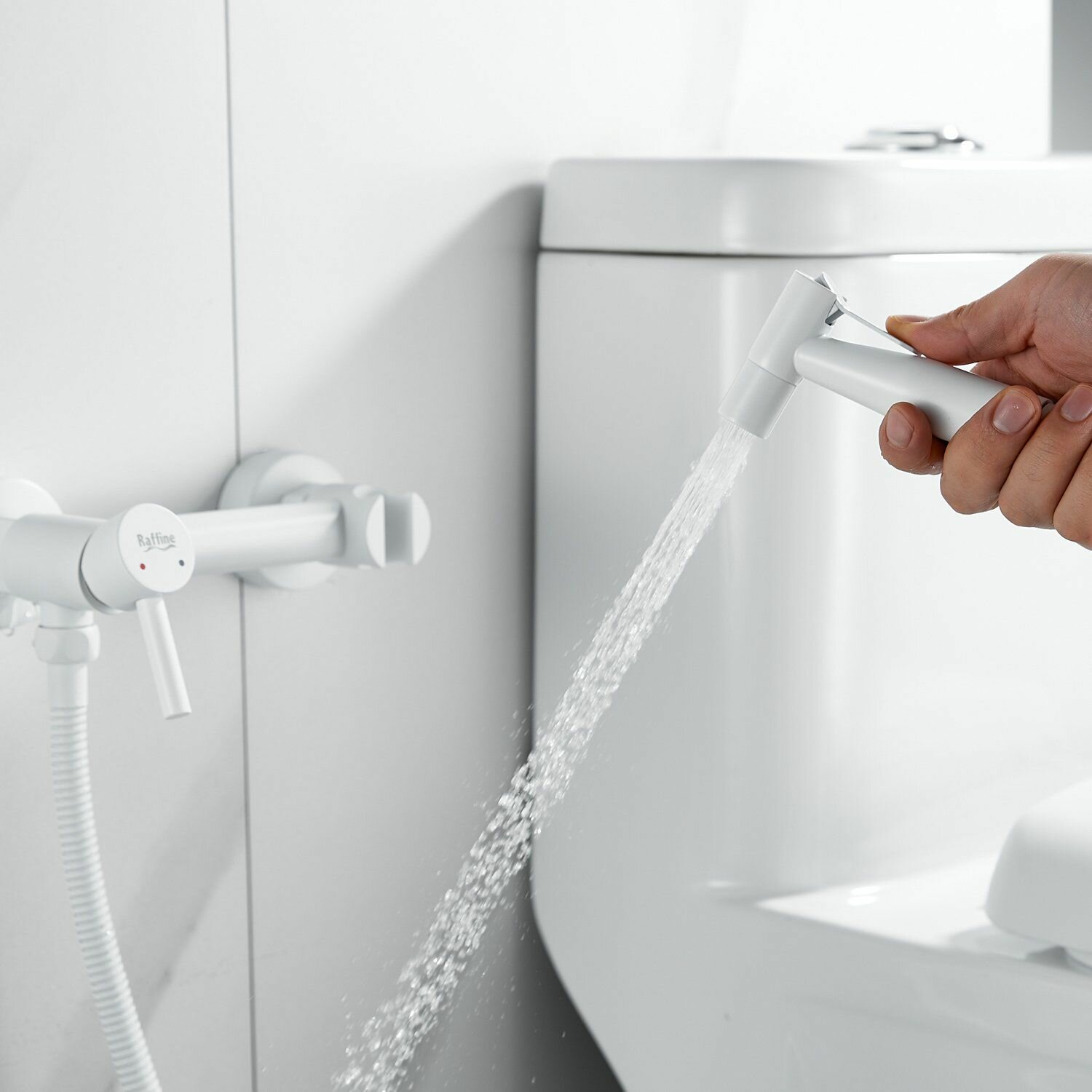 F207C Смеситель с гигиеническим душем из нержавейки, белый — фото 1