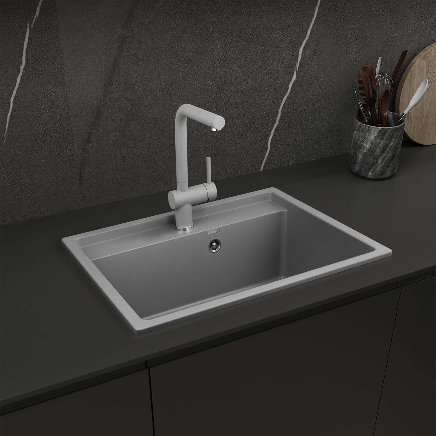 Мойка Weissgauff с дозатором и коландером WG 60005 Gray Premium Line — фото 1