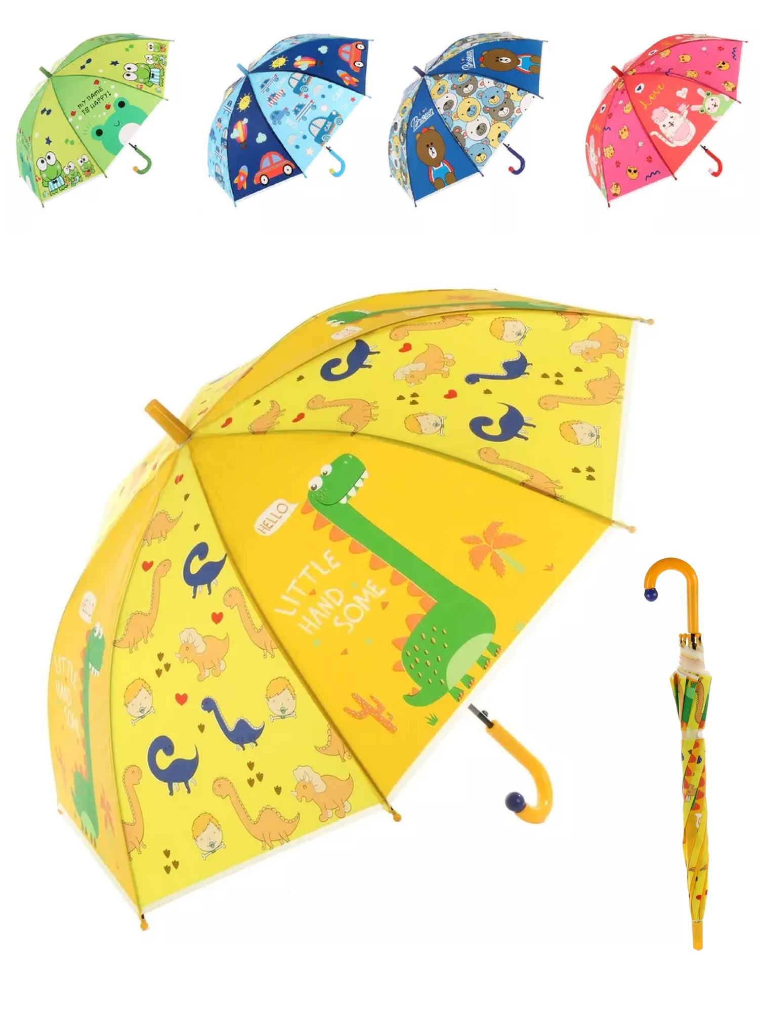 Детский зонт трость полуавтомат 5 цветов радиус 50 см длина зонтика 66 см крепление на кнопке MJK481