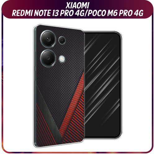 Силиконовый чехол на Xiaomi Redmi Note 13 Pro 4G/Poco M6 Pro 4G / Сяоми Редми Нот 13 Про 4G/Поко М6 Про 4G Красный карбон силиконовый чехол на xiaomi redmi note 13 pro 4g poco m6 pro 4g сяоми редми нот 13 про 4g поко м6 про 4g мона лиза