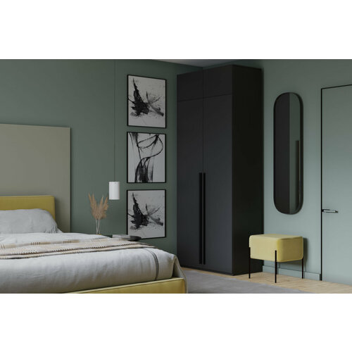 Шкаф распашной Лорена Пакс-2 с антресолью Черный для одежды двухдверный 80*230*40 Мегамебель