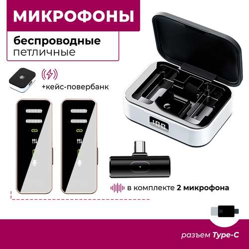 Микрофон петличный беспроводной двойной NOIR-audio Smart 2M с разъёмом Type-C и с зарядным кейсом черный