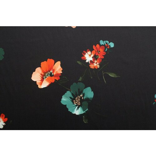 Ткань Вискоза плательная чёрная с цветами , ш144см, 0,5 м ткань вискоза плательная узор пейсли в сине розово чёрно кремовой гамме ш144см 0 5 м