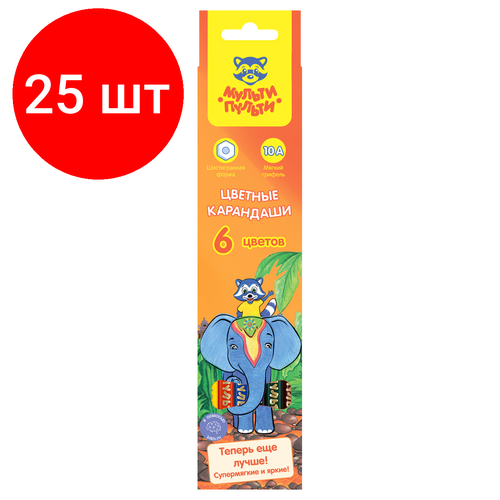 Комплект 25 шт, Карандаши цветные Мульти-Пульти Енот в Индии, 06цв, заточен, картон, европодвес