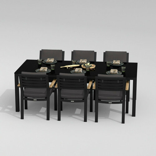 Обеденная группа CANA BONTA каркас карбон / стол стекло 200 / ткань антрацит комплект стульев хаг темно серый серый