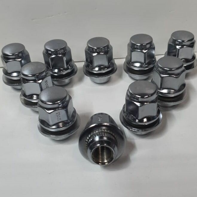 Гайка колёсная 12x1,5x37,5, пресс-шайба, под 21 ключ, 10 штук