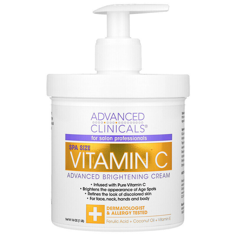 Advanced Clinicals, Осветляющий крем Advanced с витамином C, 454 г