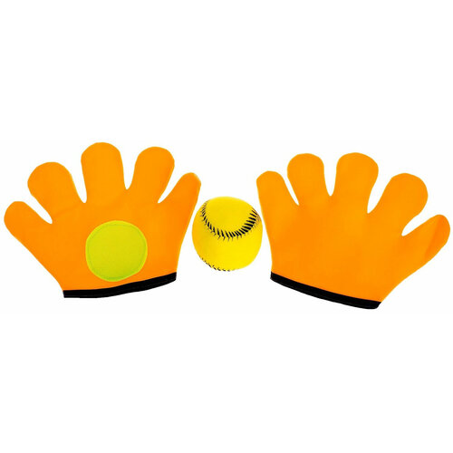 Детская подвижная игра Кидай-поймай, 2 перчатки-ловушки с липучками для мяча + 1 мяч, на развитие ловкости и координации движений