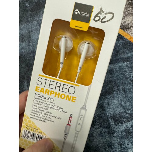 Проводные наушники капельки с микрофоном Cokike C11 116 Дцб 130см 32 Ом разъем 35мм для старых телефонов магнитолы радио MP3-плеера VR-о 588₽