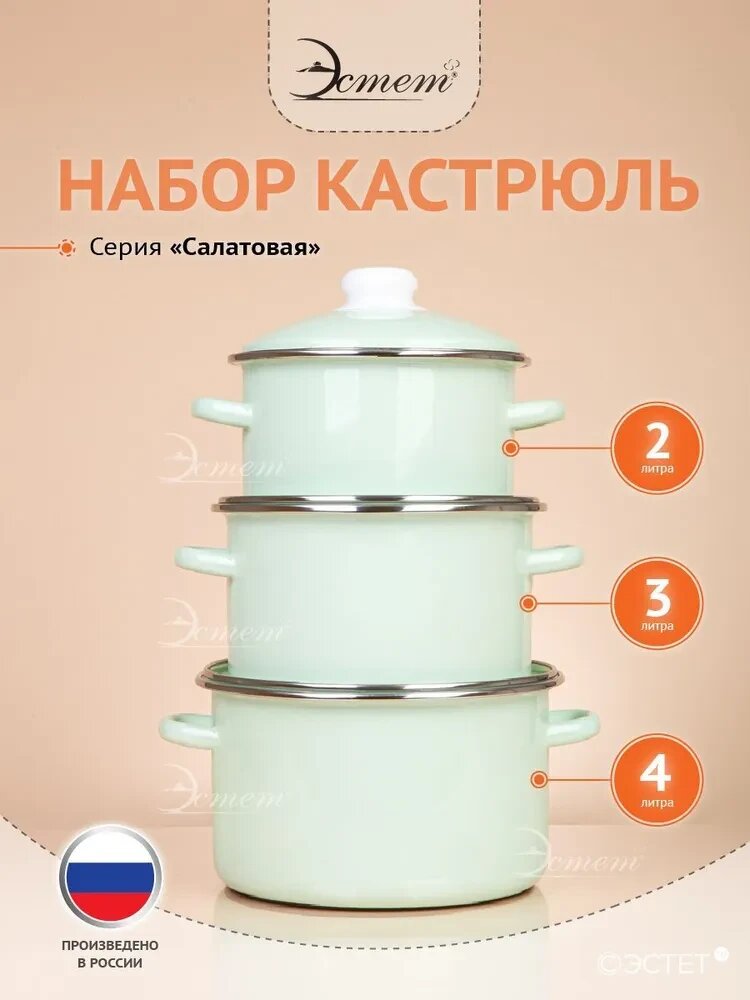 Кастрюля эмалированная с крышкой набор из 3-х 2,0 , 3,0 и 4,0 литра