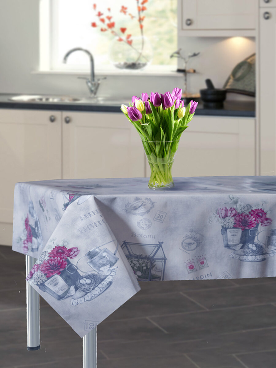 фото Скатерть клеенка на стол 90х140 серая с рисунком, прямая