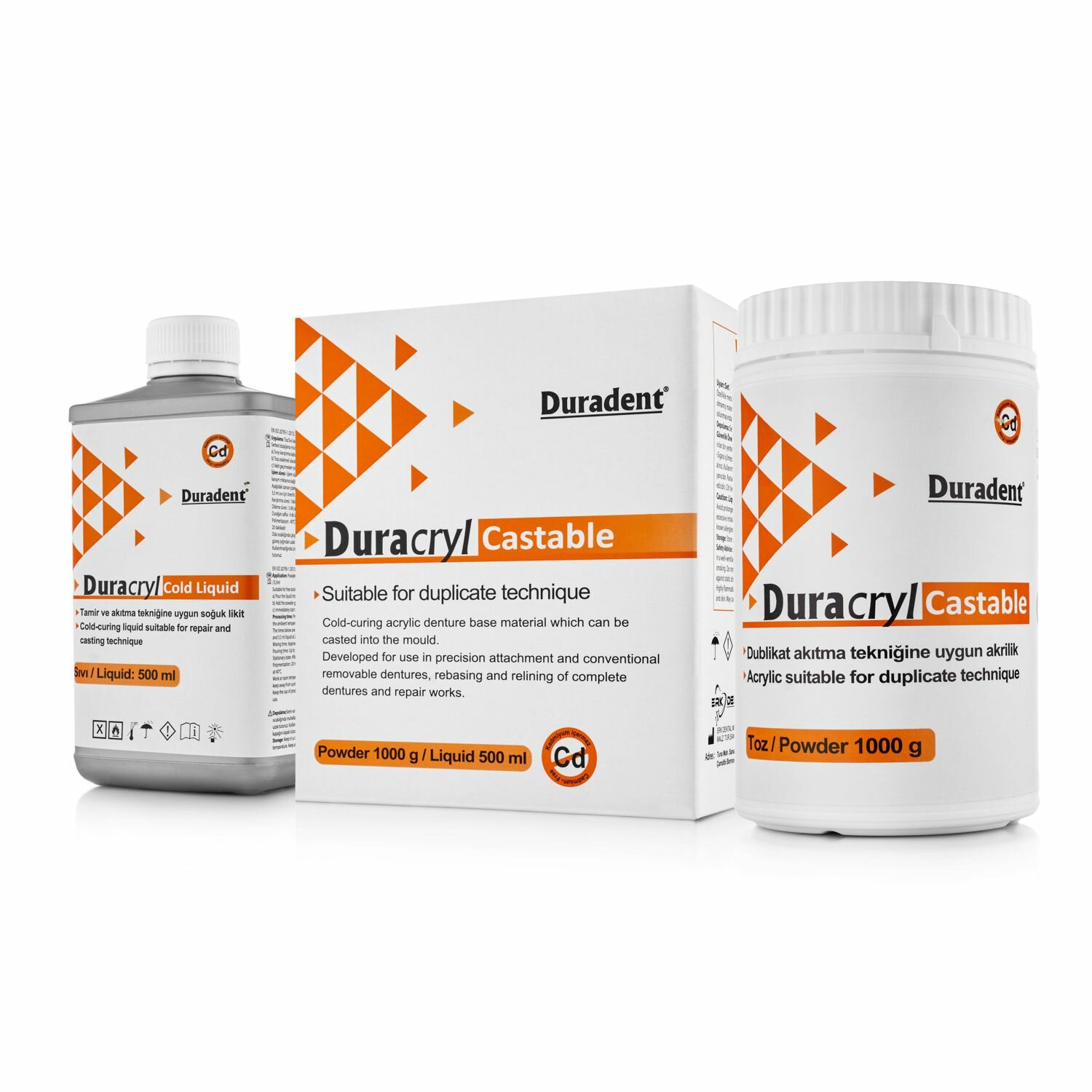 Зуботехническая пластмасса Duracryl Castable Duradent, холодной полимеризации, прозрачно-розовая с прожилками, комплект,1кг+500мл