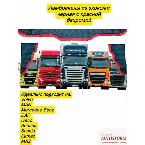 Ламбрекены на лобовое из экокожи черного цвета 2,2м для фур