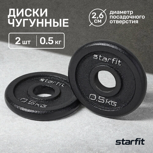 Диск чугунный STARFIT BB-204 0,5 кг, d=26 мм, черный, 2 шт. диск чугунный starfit bb 204 1 кг d 26 мм черный 2 шт